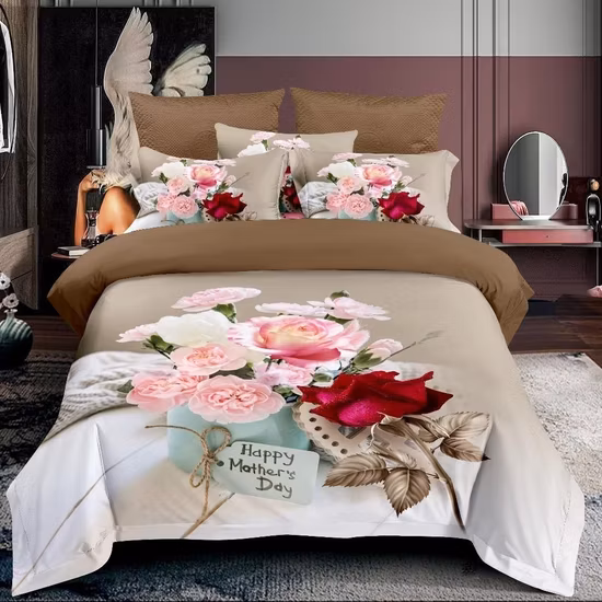 Set di lenzuola piatte per letto stampato in 3D con motivi floreali più recenti, dimensioni King, Queen, Twin